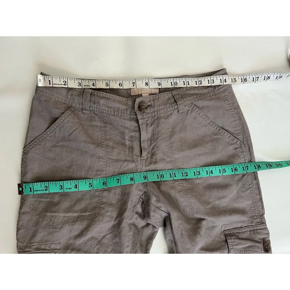 Banana Republic Martin Fit Linen Blend Cargo Capri Pants Gray Size 2P Low Rise